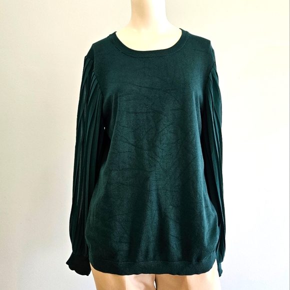 Adrianna Papell Womens Long Sleeve Top Soft Cozy Pleated Sleeve Holiday Green L - Picture 6 of 11